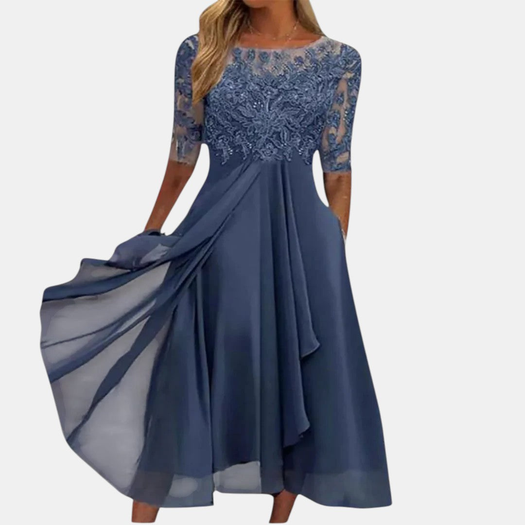 Aino – Elegantti pitsimekko sifonkihelmalla