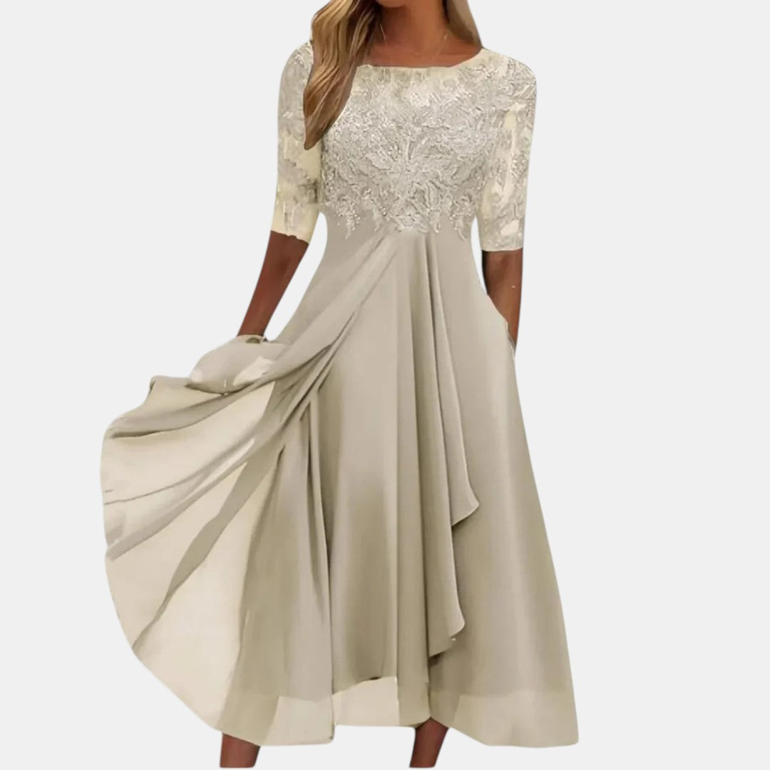 Aino – Elegantti pitsimekko sifonkihelmalla