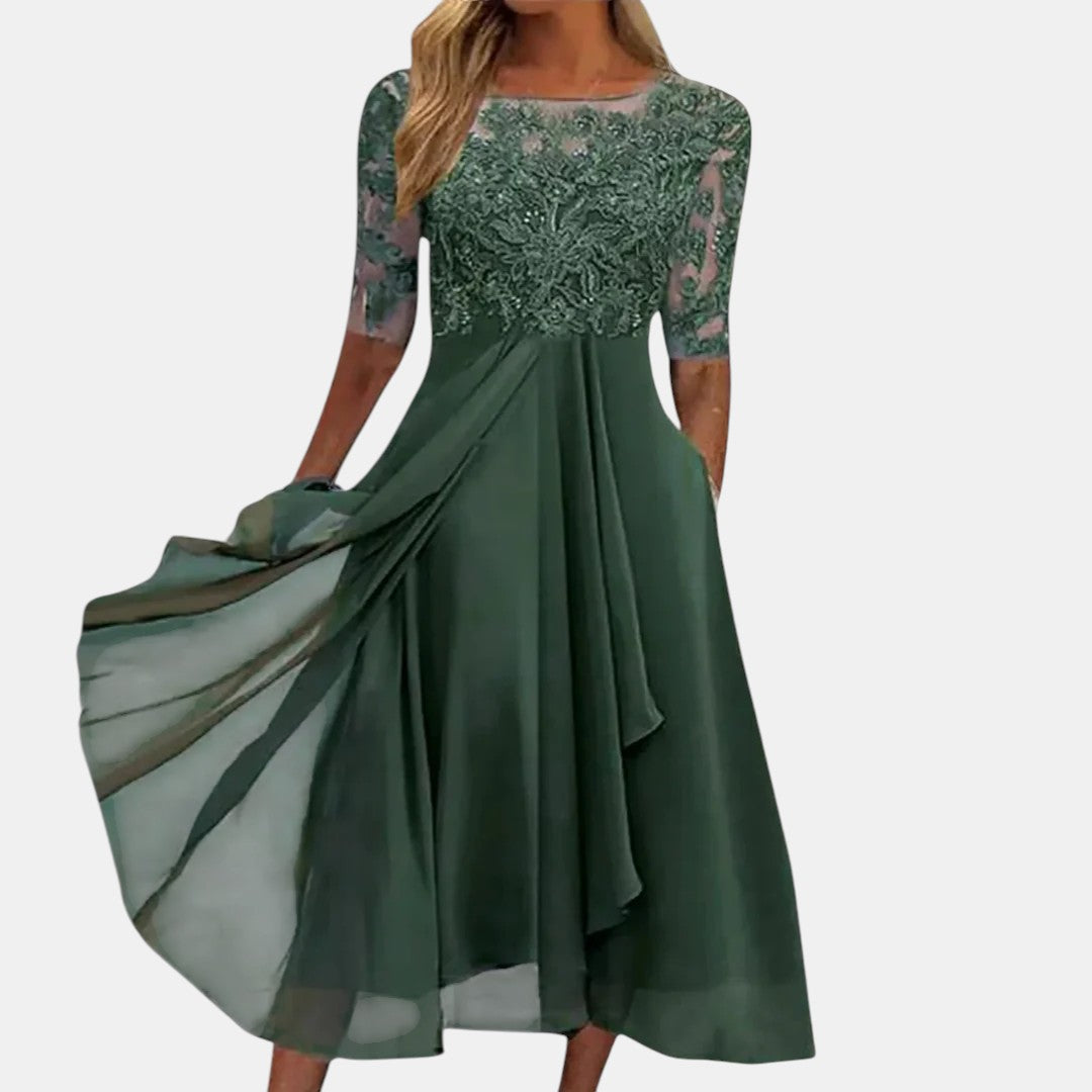 Aino – Elegantti pitsimekko sifonkihelmalla
