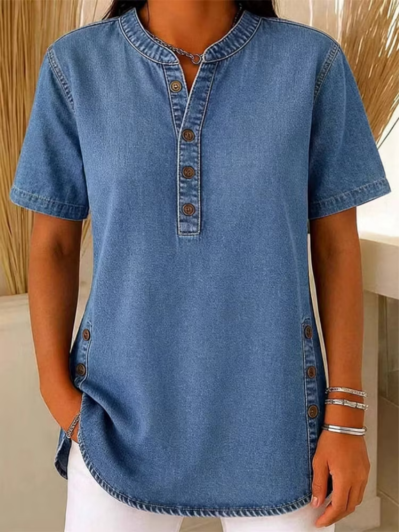 Daphne – Denim-paita nappidetaleilla